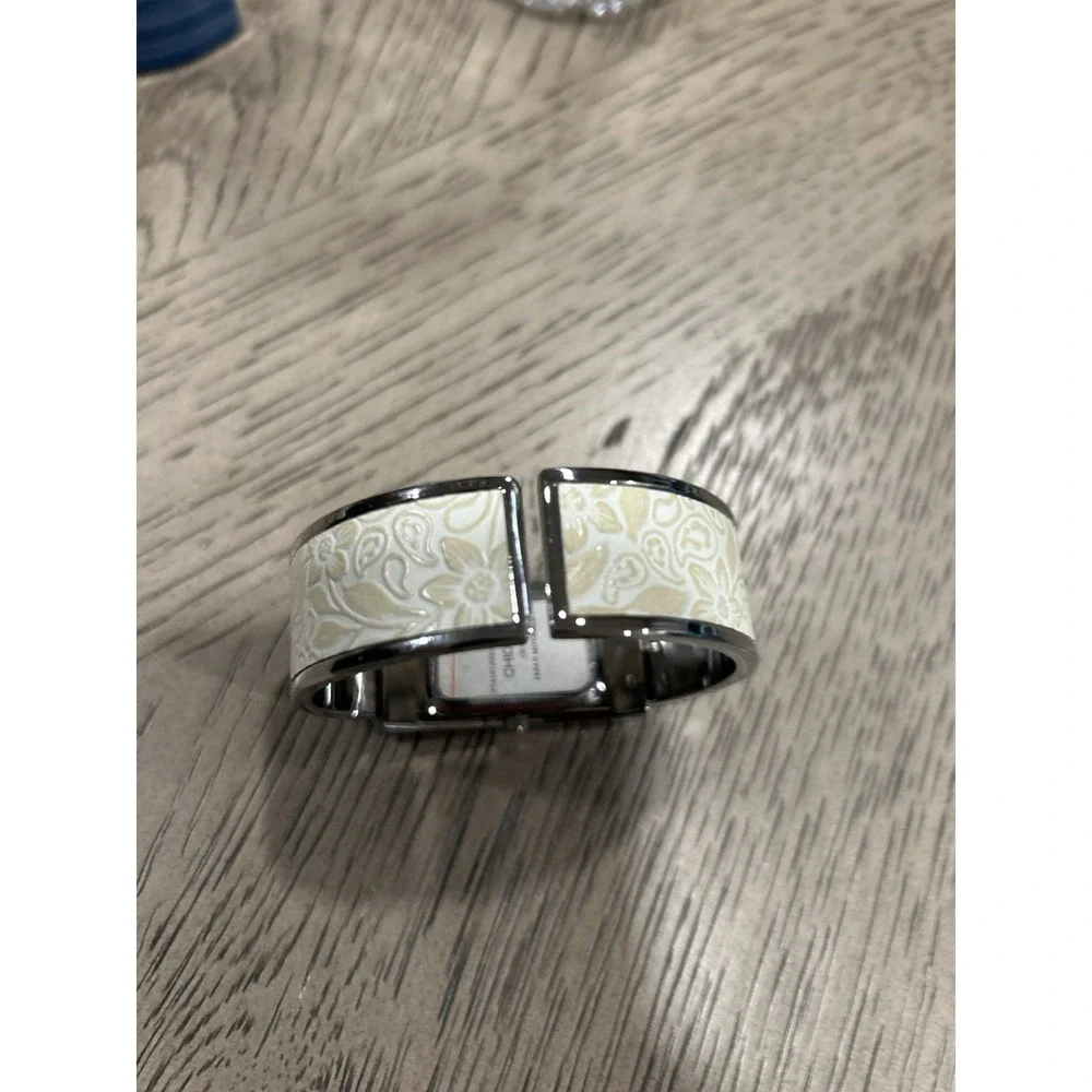 Chico's CH-921 Floral Cuff Watch Cream Silver Tone Japan Movement NEW